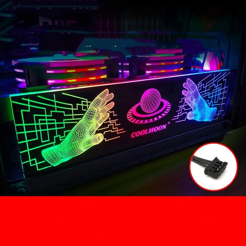 Transverse mounted RGB LED light bar graphics card bracket with AORUS pattern, 25cm length, for computer case decoration