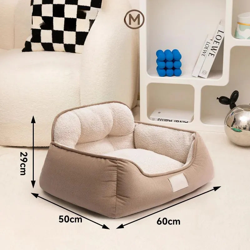 Medium plush foam dog bed in grey with raised edges and non-slip base, size M 60x50x29cm