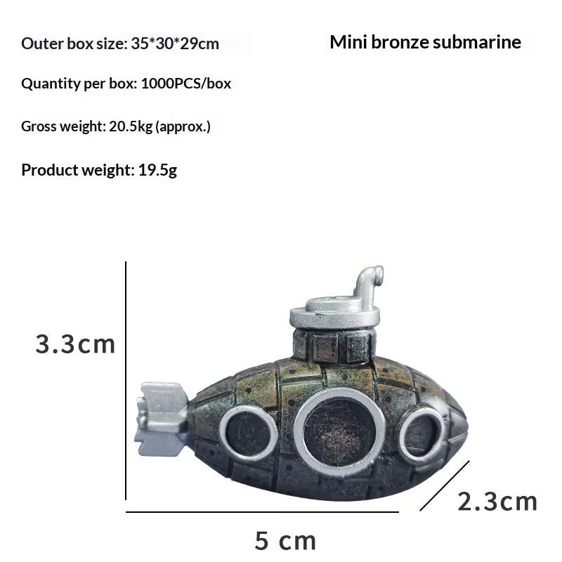 Mini PVC submarine aquarium ornament in red, sized 4-7cm, for fish tank landscaping