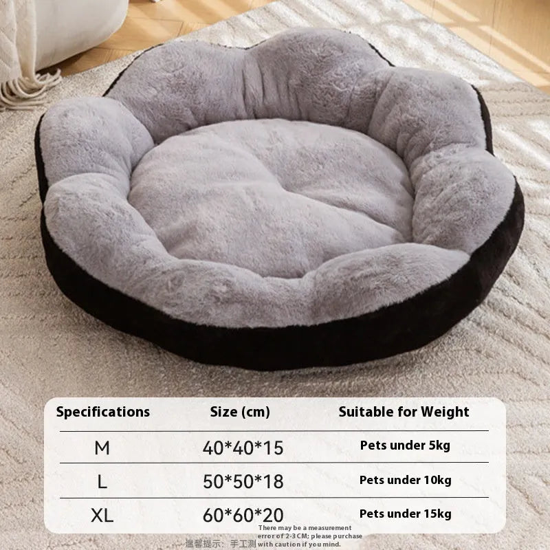 A round, thick rabbit plush cat bed with a high rim, shown in a brown gray colour, suitable for a cat to sleep in.