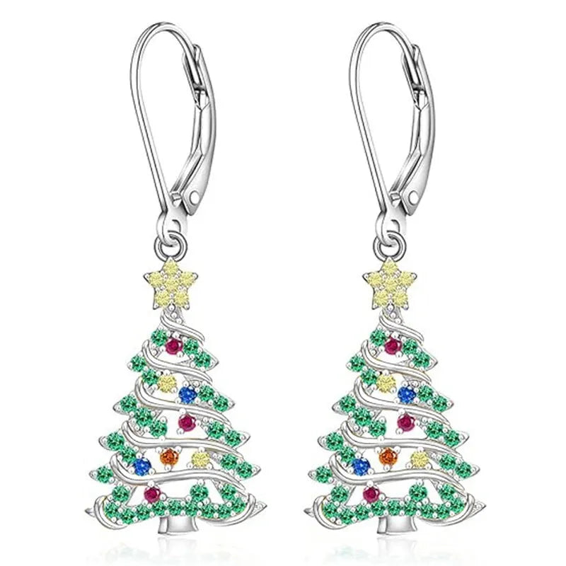 Christmas tree earrings for women in star shape with white gold colour finish