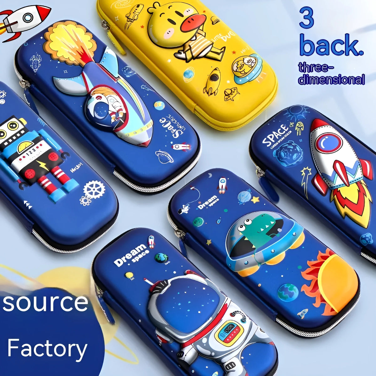 Three-dimensional cartoon pencil case in blue EVA with large capacity for primary school stationery