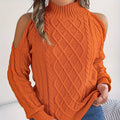 Women's gray acrylic sweater with twist pattern, strapless half-high collar, and lantern sleeves