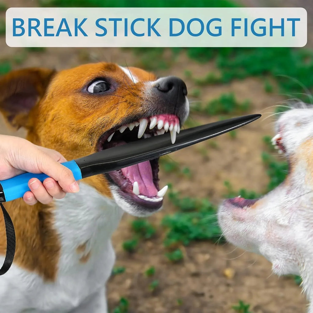 A blue-handled nylon dog break stick measuring 35 cm for training and play.