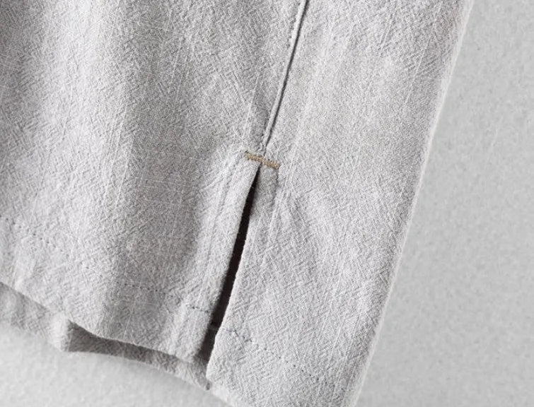 Men's loose fit cotton and linen casual shirt in solid colours with Asian sizing options