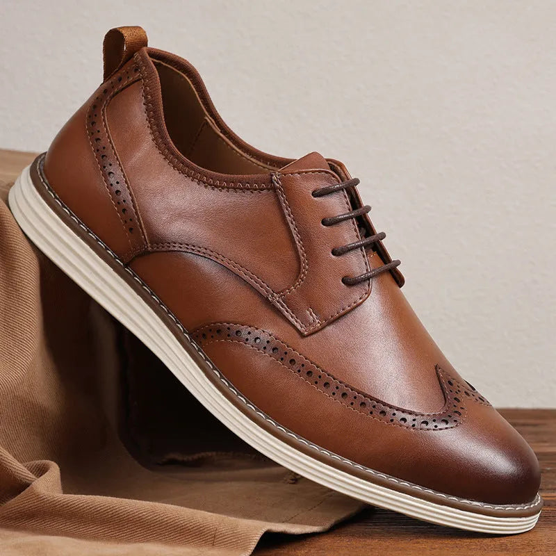 Men's slip-on business formal casual shoes in black and brown with PU upper and carved detailing, low top design, sizes 39-46