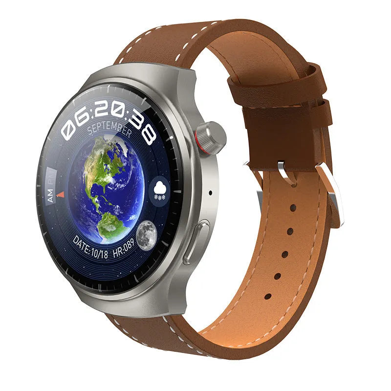 Smart watch showing blood pressure measurement and camera function with Bluetooth connectivity in black