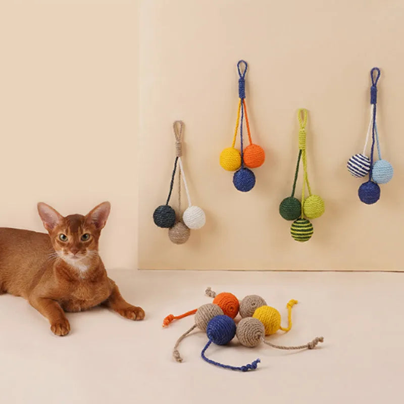 Cat teaser stick toy set with catnip balls in blue, green, and red yellow blue colour options