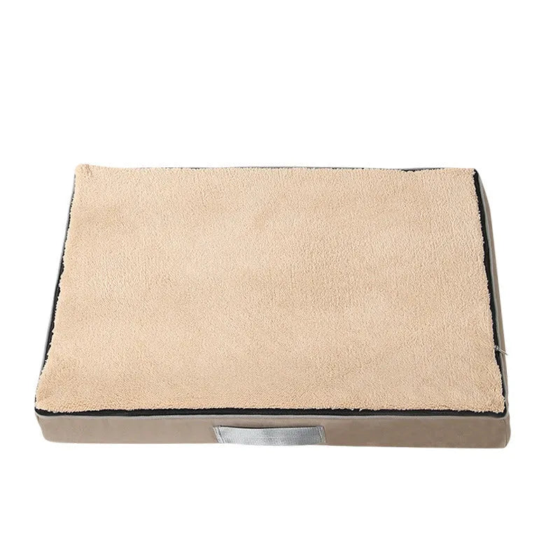 Brown removable washable memory sponge dog mat measuring 100x75x10cm on a wooden floor