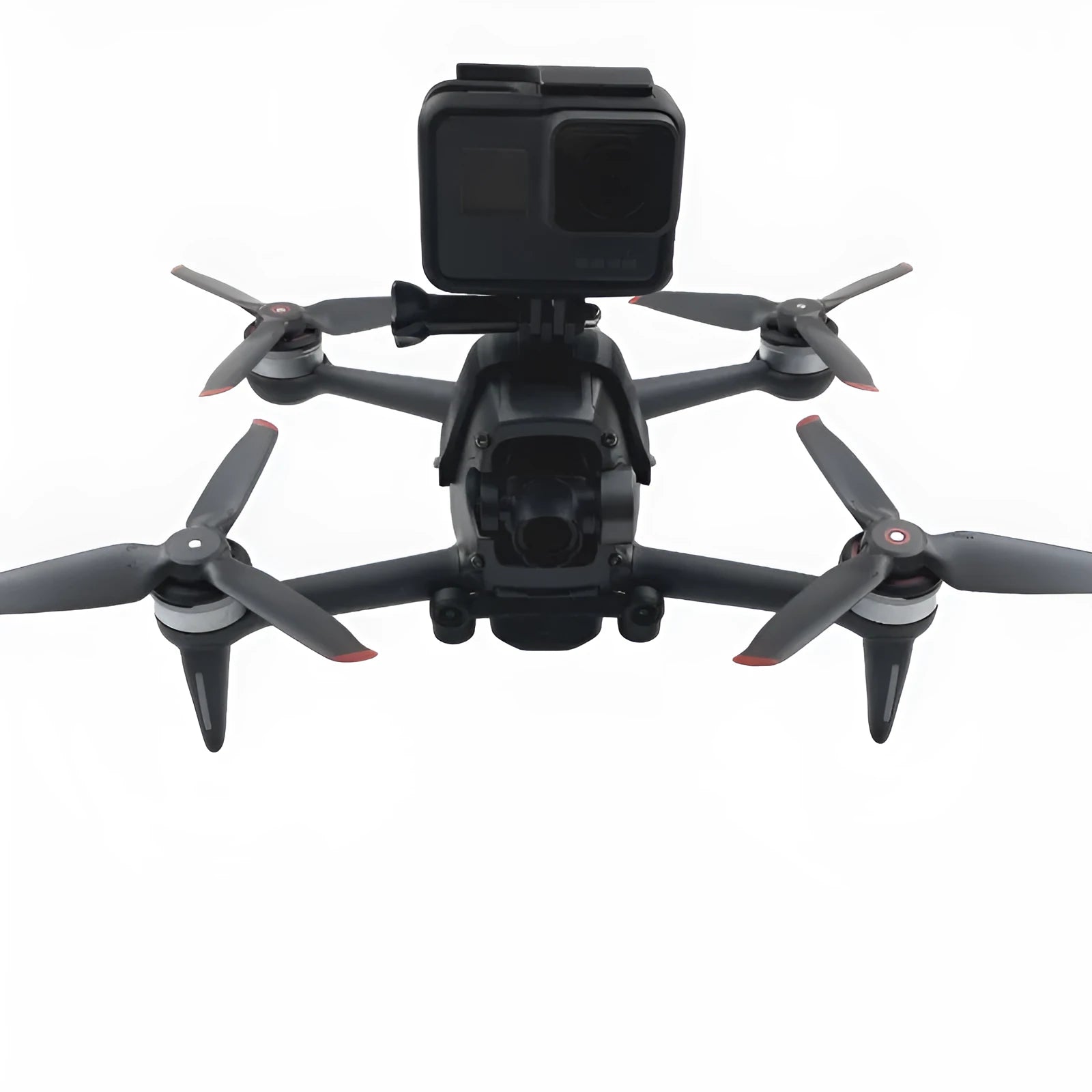 3D printed hard plastic expansion bracket with sponge padding for mounting GoPro cameras to drones