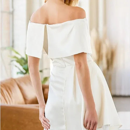 Women's off-shoulder strapless high waist dress with lace-up back and patchwork midi skirt
