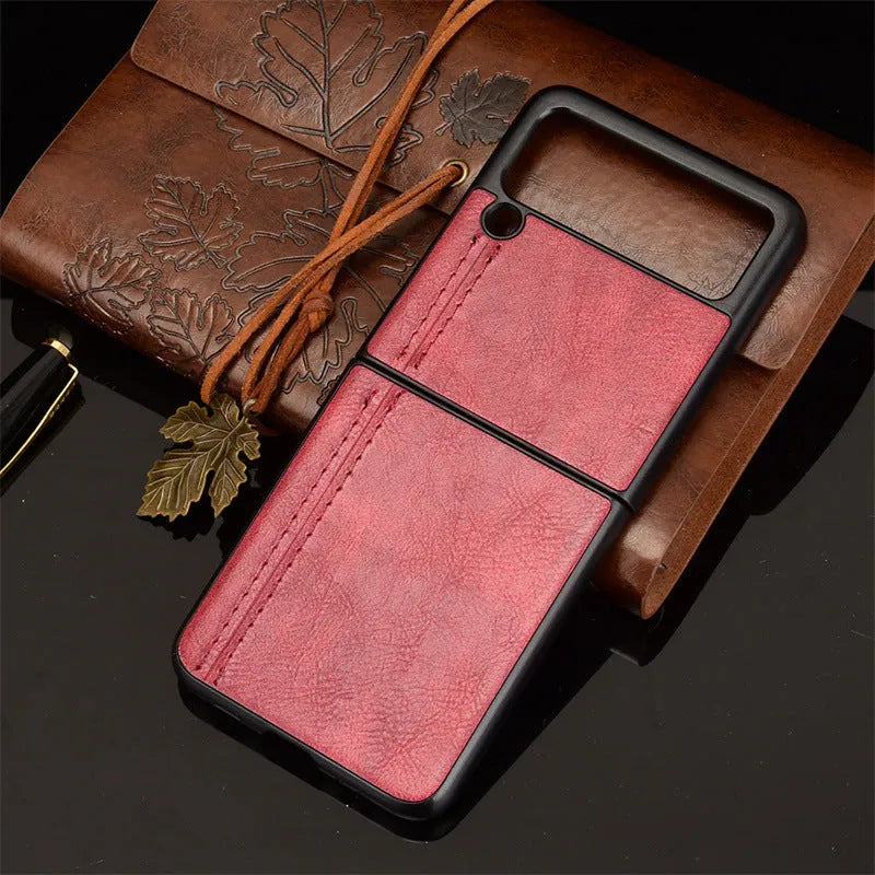Cow Pattern Car Thread PC leather phone case for Samsung Galaxy Z Flip 3 5G in black back cover style