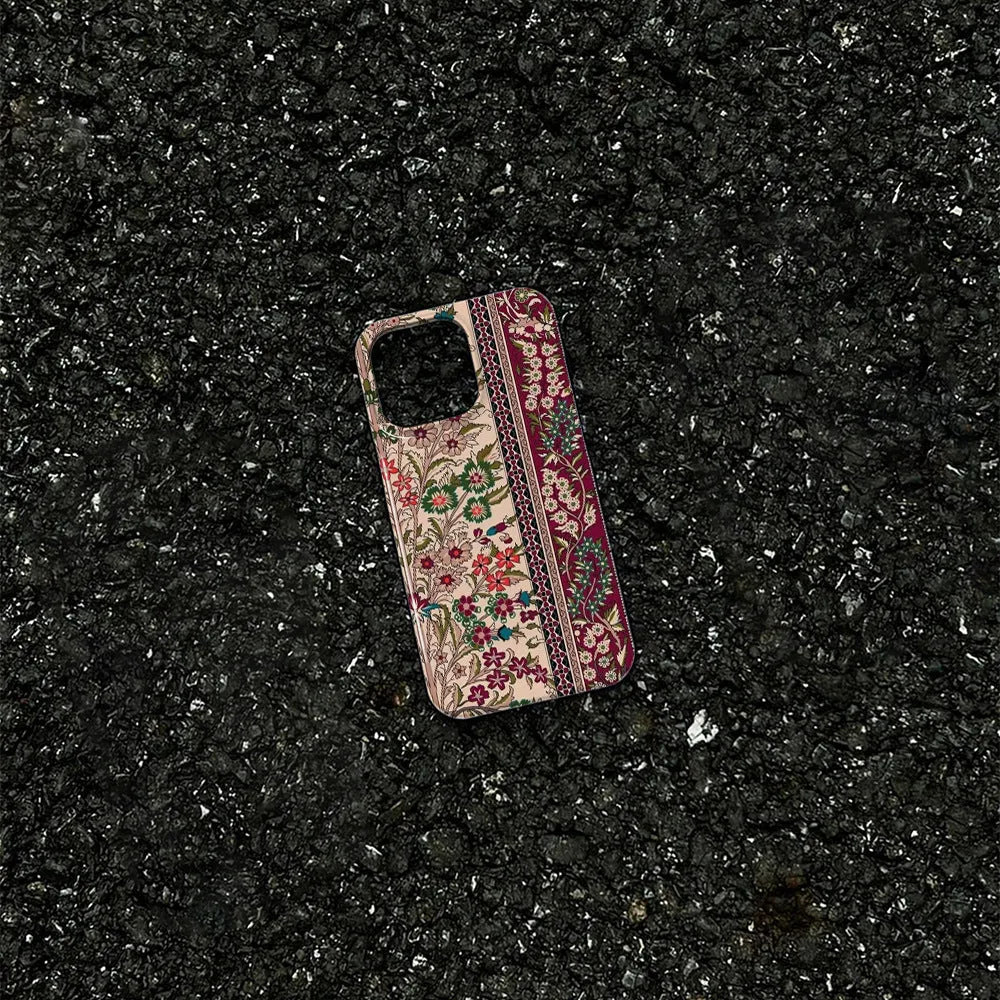 Advanced pattern plaid phone case with thermal transfer floral print back cover for Apple iPhone 11 to 16 series