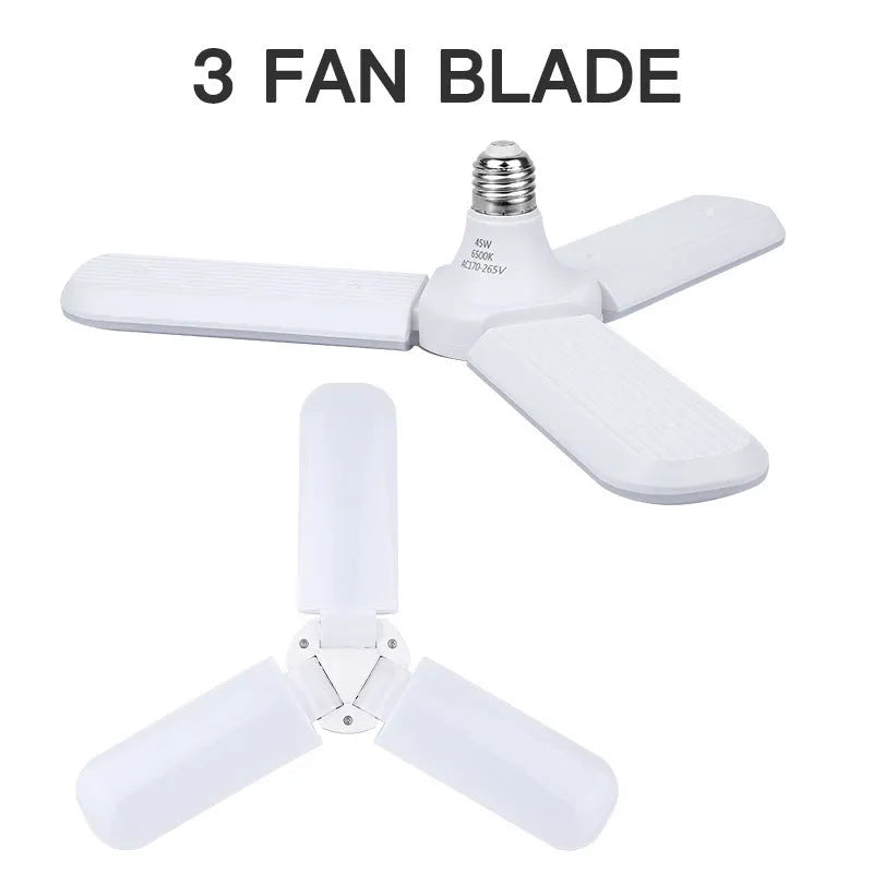 New LED foldable ceiling fan light with three white plastic blades and white light 6500K