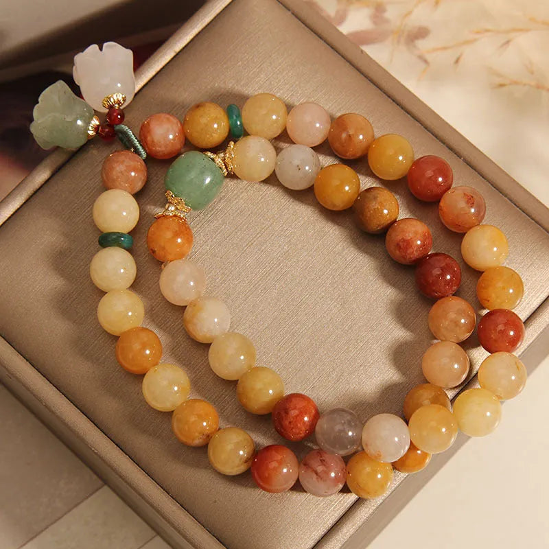 Natural jinsi jade multi-layer bracelet with orchid pendant for women