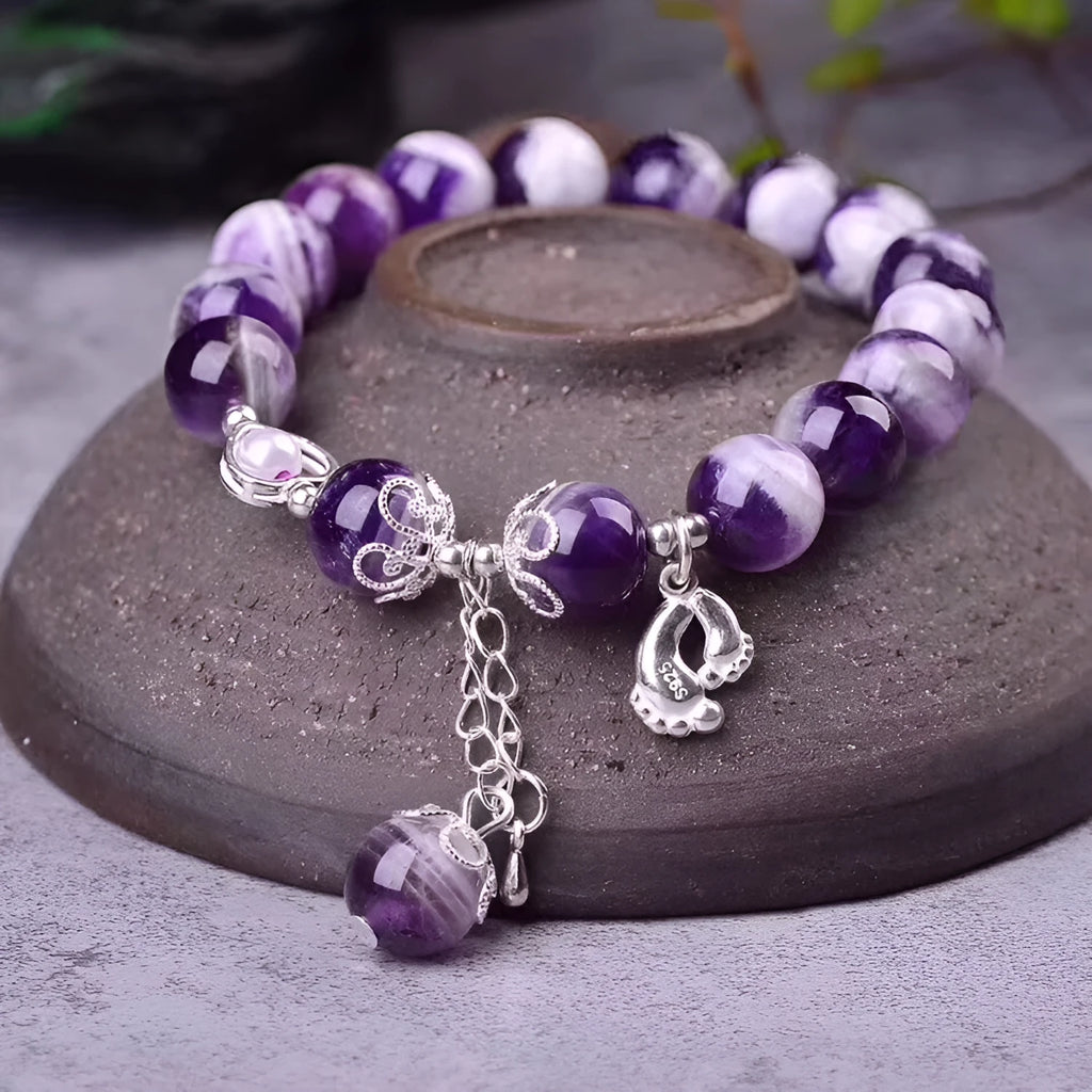 Natural purple amethyst bracelet with 10mm round beads in women's OL fashion style