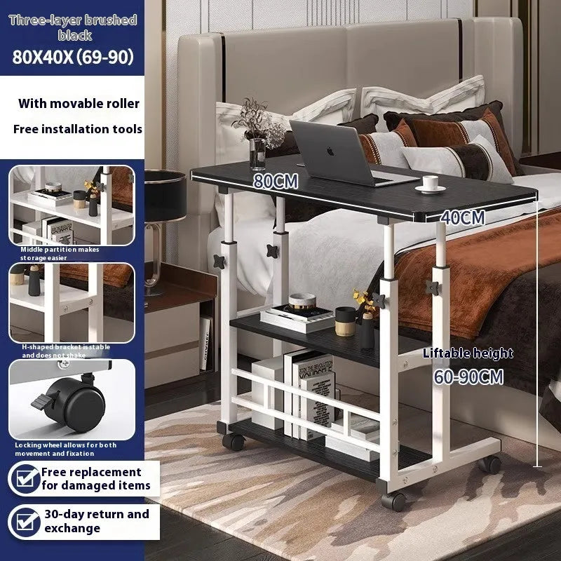 Mobile computer lifting foldable standing desk in bedroom with adjustable height and modern simple style