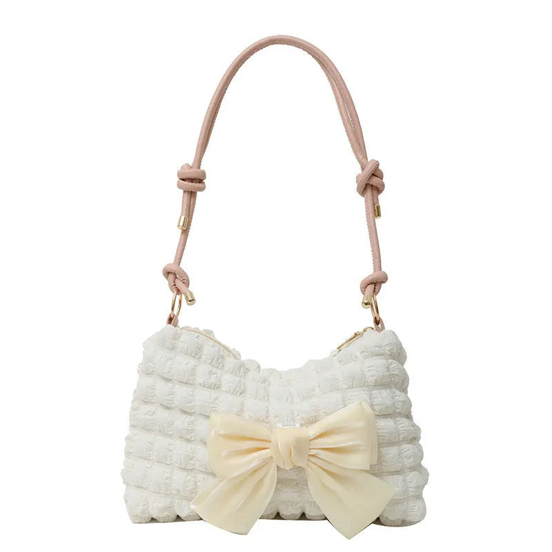 Women's horizontal square canvas handbag with sandwich pockets and single shoulder strap in street-trend style