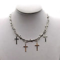 Iron wire choker necklace with geometric alloy pendant in white K, unisex hip hop gothic punk style