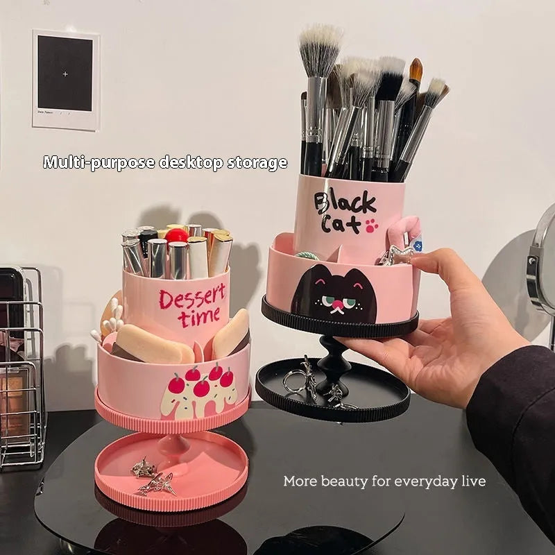 Beige rotating cosmetic brush storage barrel with 18-litre capacity on its storage rack.