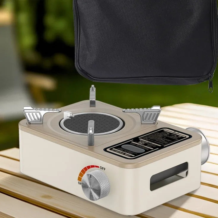 White portable infrared gas stove with windproof design for outdoor camping cooking