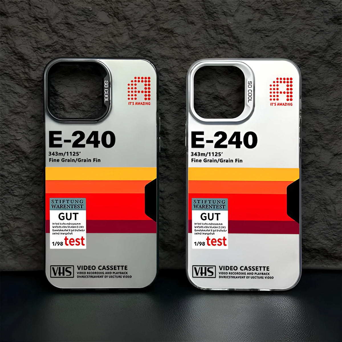 Video tape phone case with laser finish in colourful silver and antique white for iPhone, anti-drop design