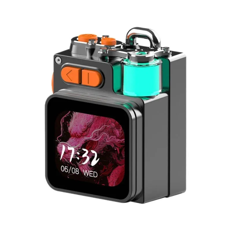Dark grey touch screen wireless Bluetooth speaker with compact ABS case.