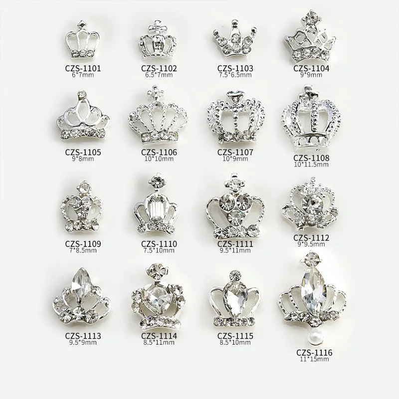 Princess Series Alloy Nail Decoration with Diamond and Pearl Crown Design for French Glitter Ice Transparent European American Ins Style Manicure Square Shape ZS1101 to ZS1116 Styles Available as Single Piece Accessory