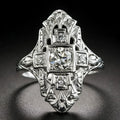 Hollow geometric silver-coloured ring with diamond studs on copper base