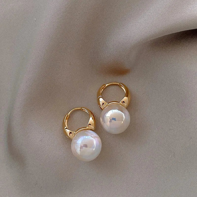 Mermaid pearl earrings for women, clip-on style, 14K gold plated copper, U-shaped, white colour
