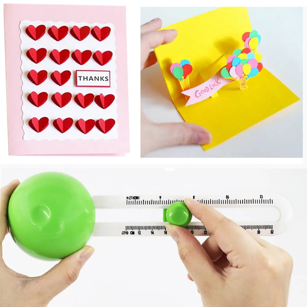 Green and orange plastic round paper cutter for cutting A3 sheets on a desk.