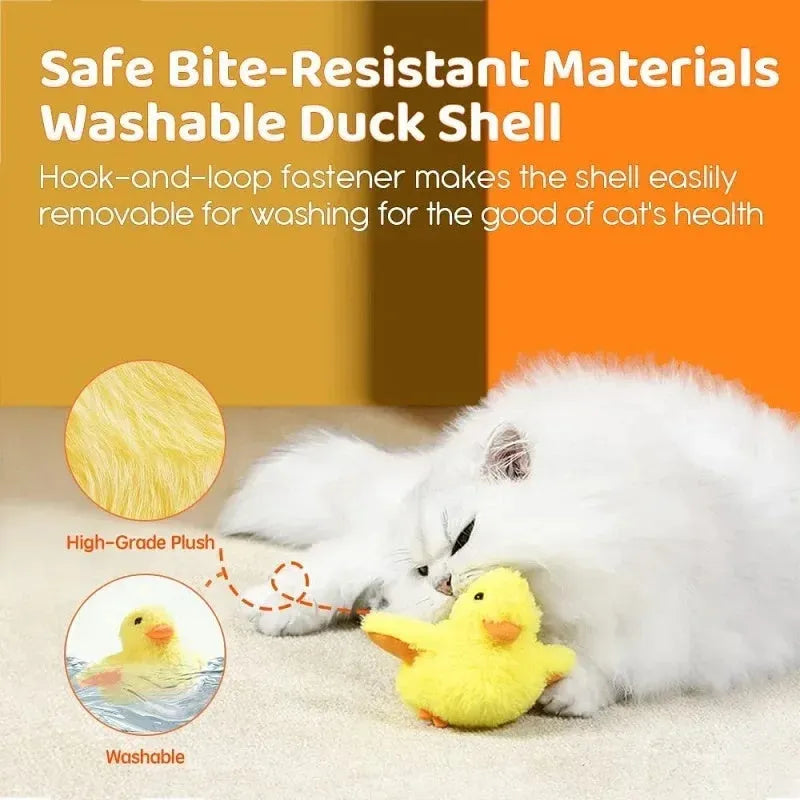 Yellow chick-shaped flapping duck cat toy with USB charging cable