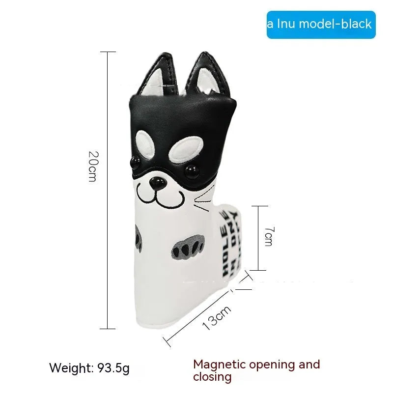 Golf straight bar putter sleeve in various designs including four-leaf clover and animal motifs
