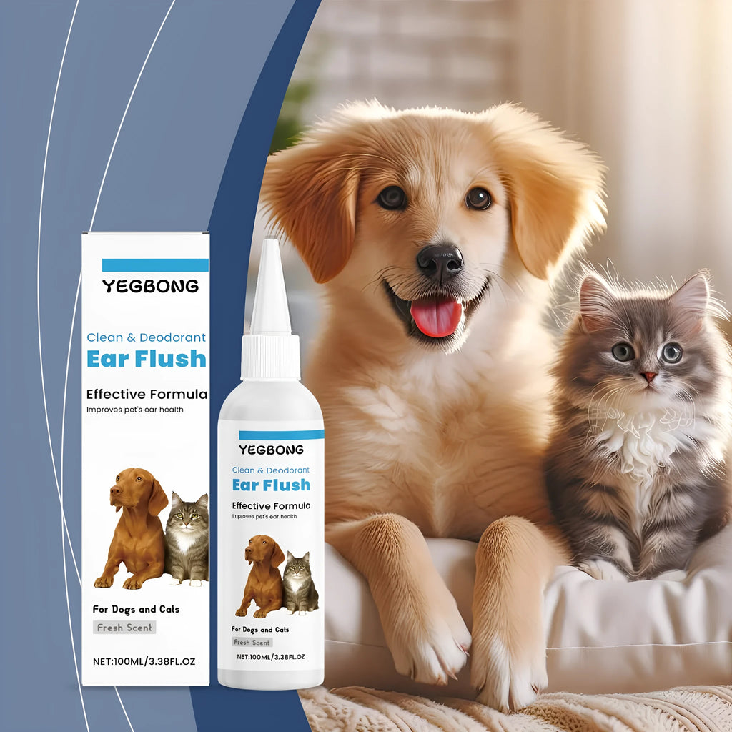 100ml bottle of gentle dog and cat ear cleaner with applicator tip for wax removal
