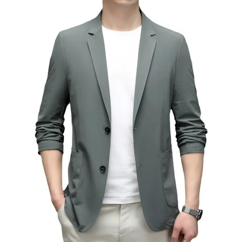 Men's thin ice silk sunscreen jacket, loose long sleeve, polyester lining, grey black navy khaki grey green