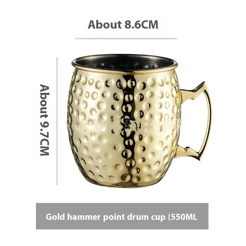 Stainless steel Moscow Mule cup with copper-plated finish in silver, gold, rose gold or black colour options