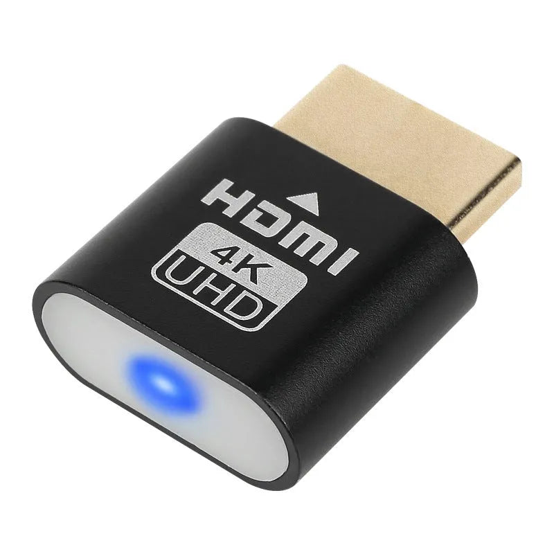 Compact 26.5mm long HDMI dummy plug in gold finish for virtual display on graphics card.