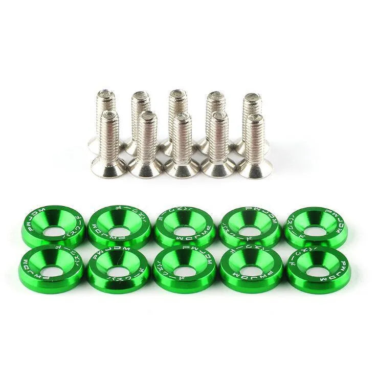 Car modification gasket screw set showing 10 pieces in eight different colours including black, red, blue and silver