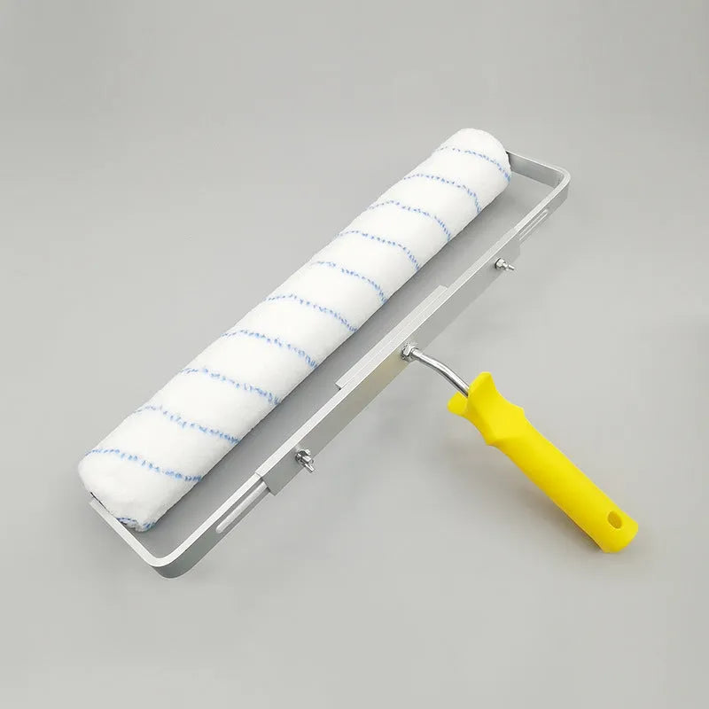 Paint roller set with 18-inch aluminium pole, three brush heads, brackets, and black tray for wall painting