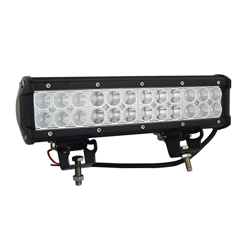 Black aluminium alloy 72W double row LED roof light for off-road vehicles and trucks.