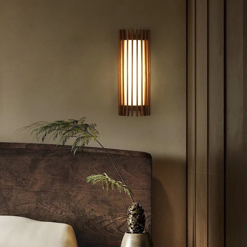 Walnut wood art wall lamp in New Chinese style for living room or hotel corridor, 220V wall light