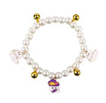 Halloween cat collar with simulated pearl necklace decoration in purple ghost pumpkin design.