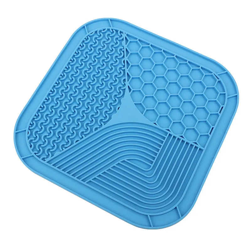 Silicone dog licking pad anti-choke slow feeder in large 20.8cm or small 15cm size, grey blue or yellow