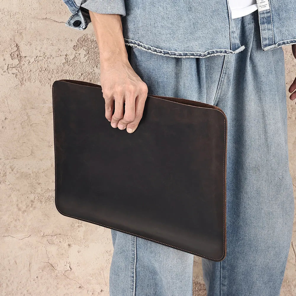 Genuine cowhide crazy horse leather computer bag liner organiser in brown colour options
