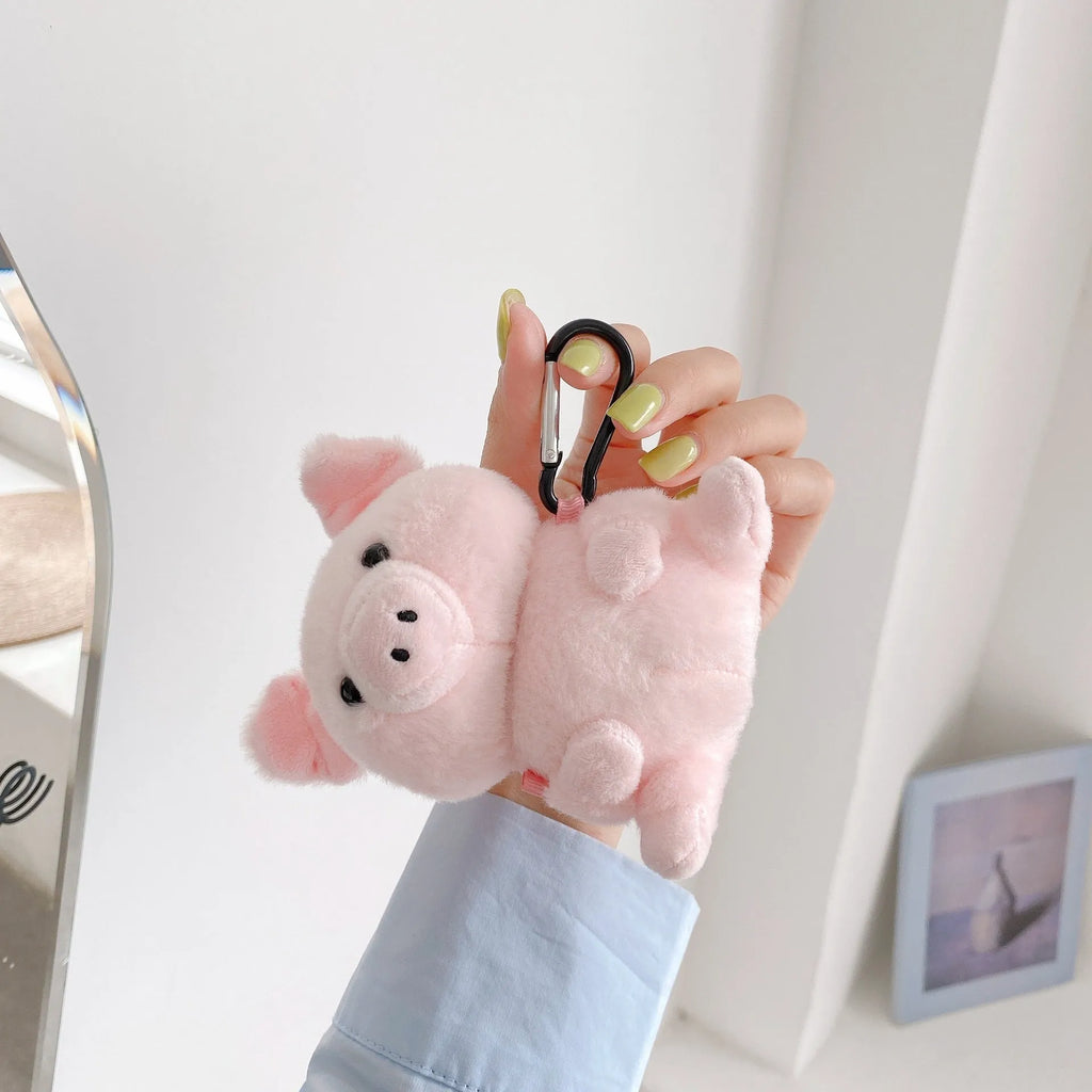 Pink pig cartoon plush PC back cover case for Apple AirPods 1 2 earphone charging case