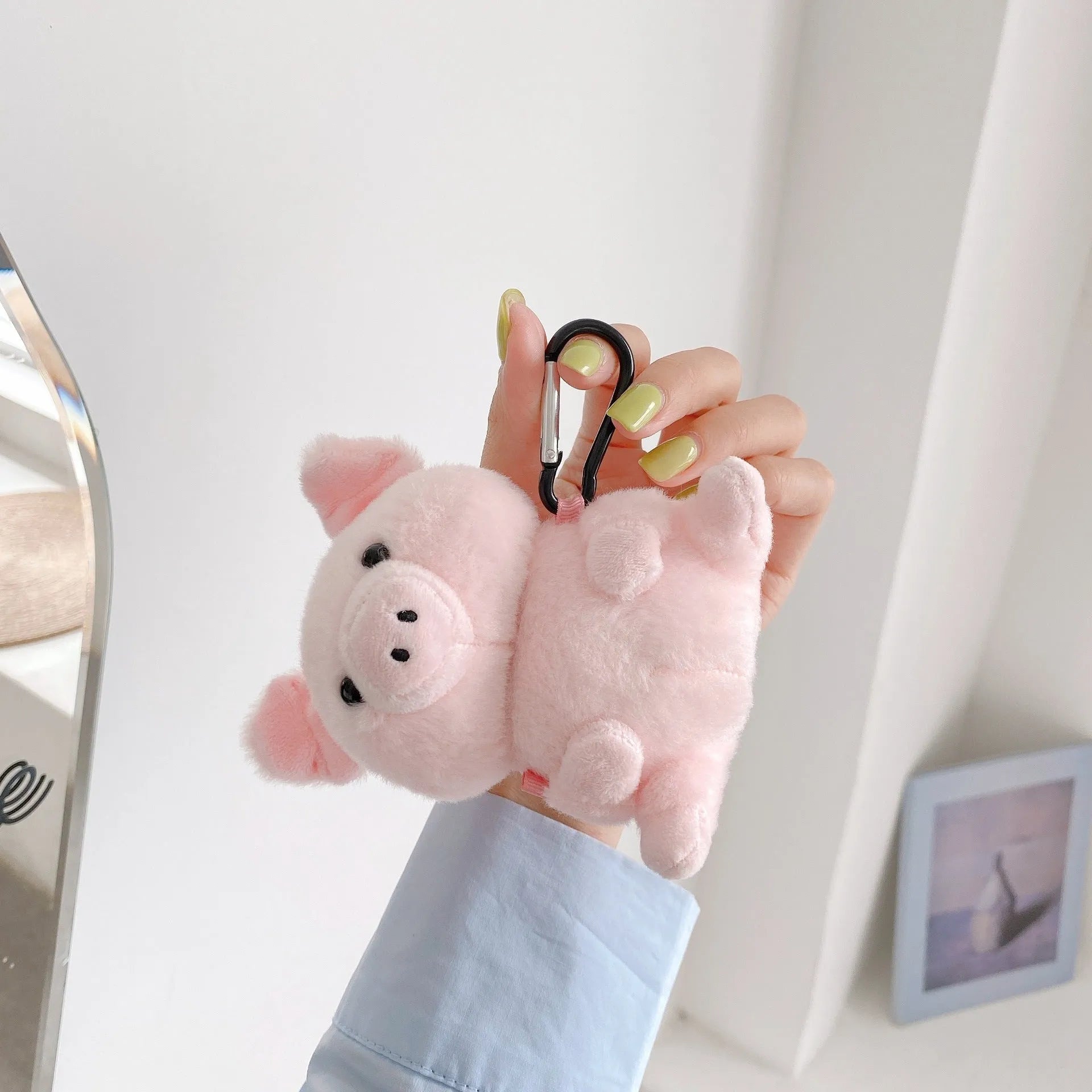 Pink pig cartoon plush PC back cover case for Apple AirPods 1 2 earphone charging case