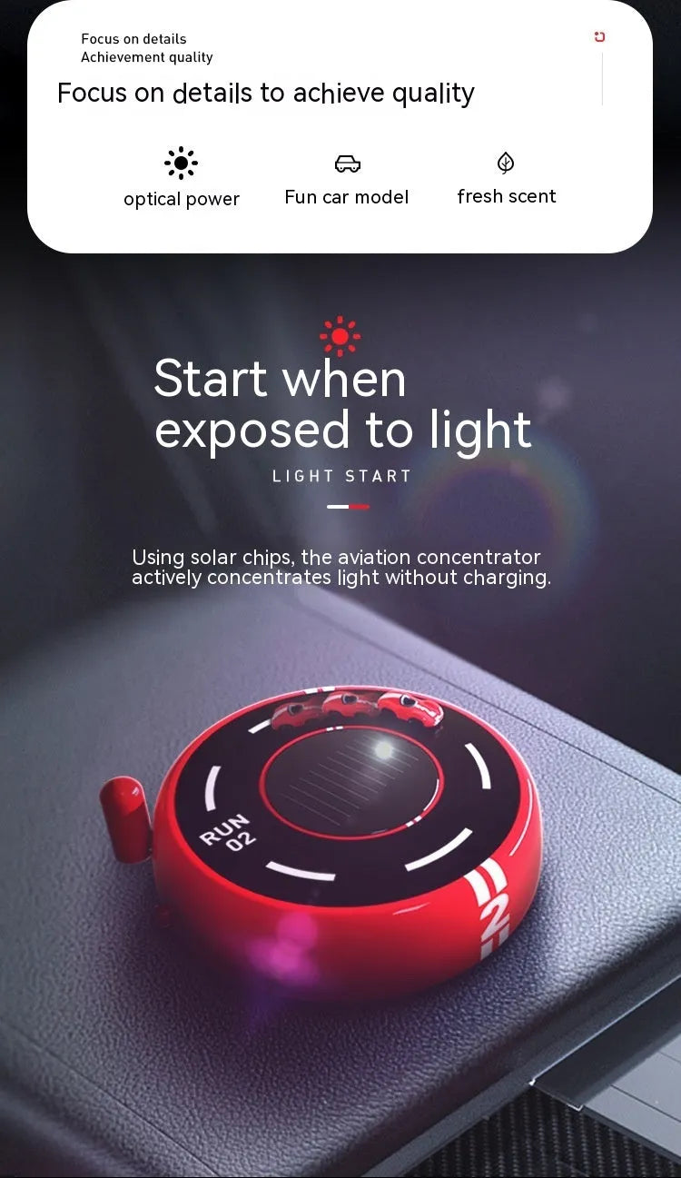 Round solar-powered car air freshener decoration in black, red or white with USB connection