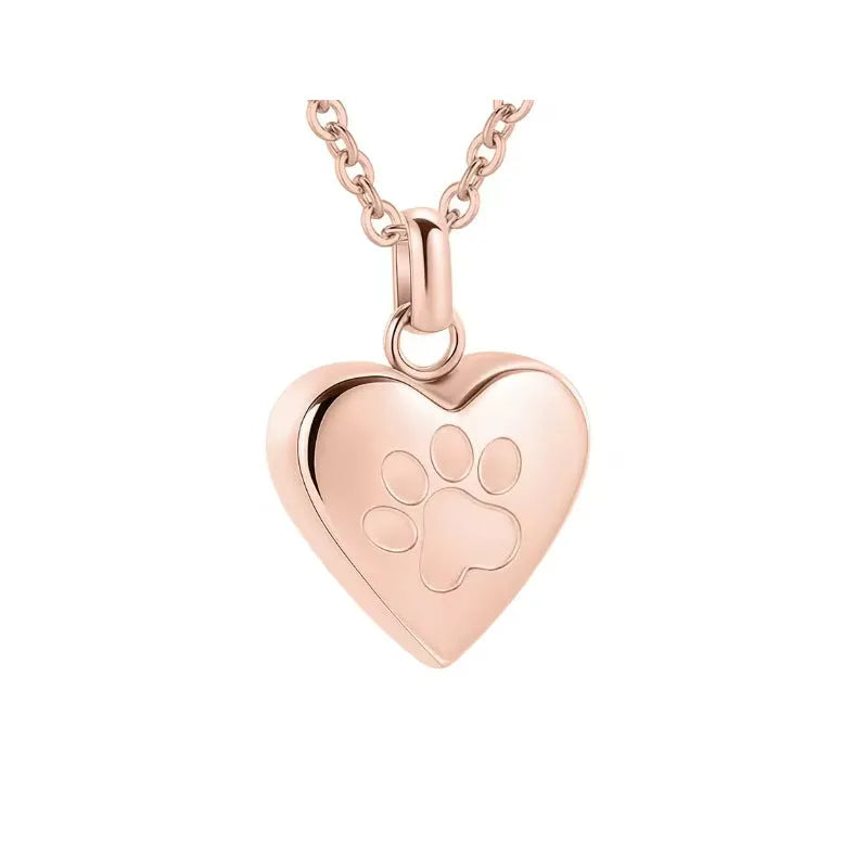 Openable heart pendant titanium steel necklace with paw print design in silver, black, gold, rose gold, or colourful finish.