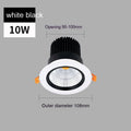 Modern aluminium recessed LED ceiling spotlight with anti-glare design, shown in white and black trim finishes.