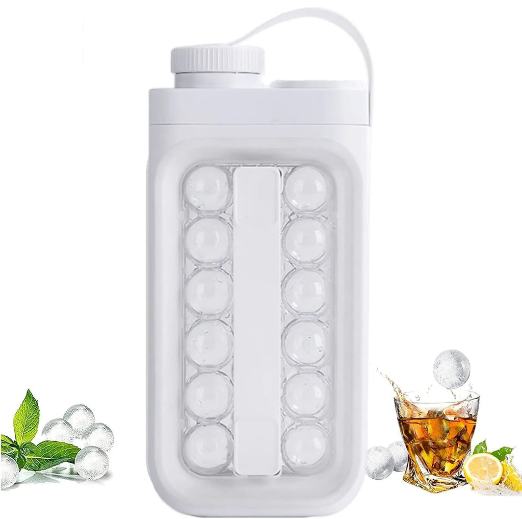 2-in-1 portable ice ball tray and water bottle with quick-release mould, light blue colour, 17 ice balls capacity